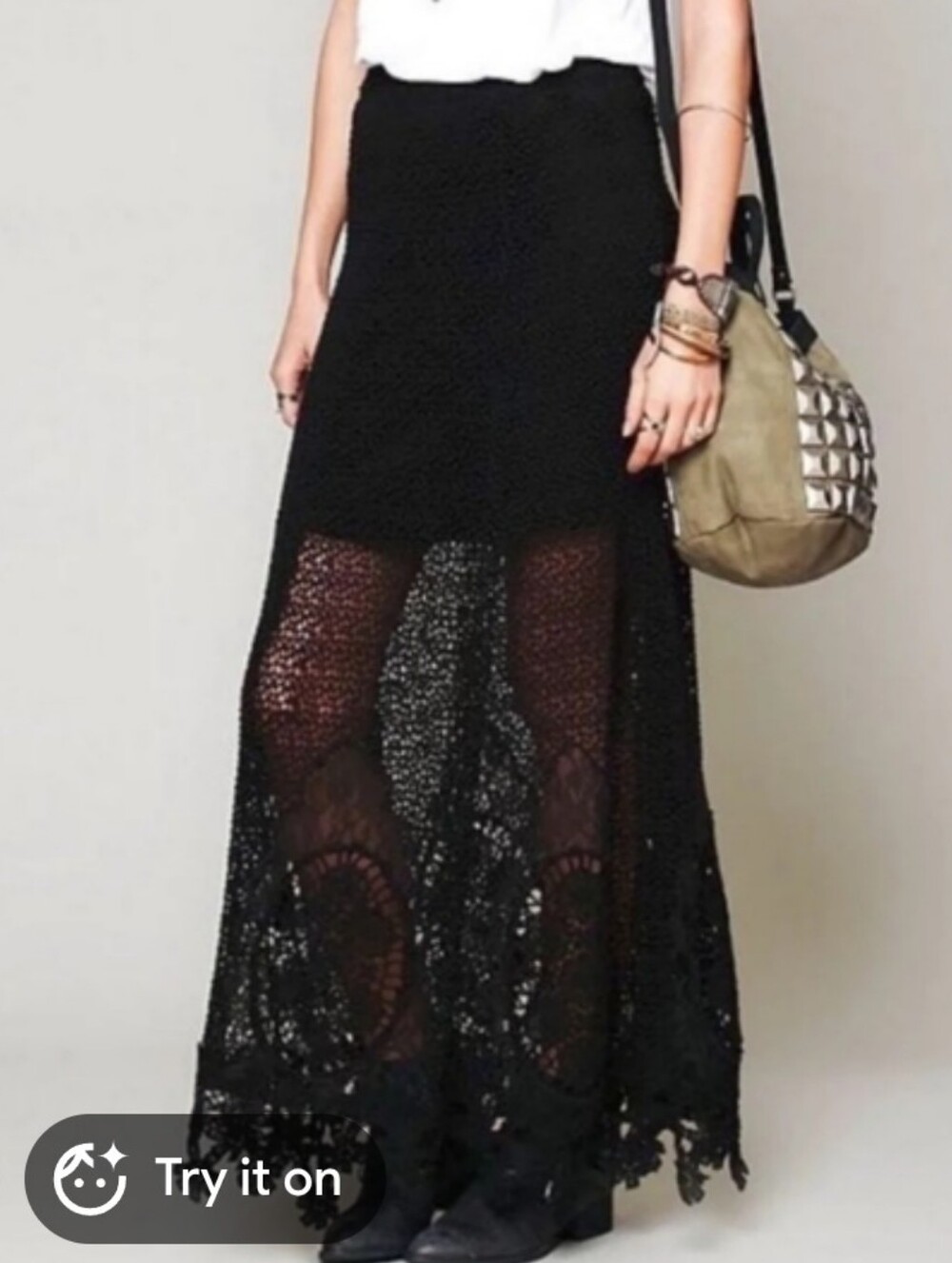 FLAW Free People Black Crochet Maxi Skirt DAMAGED ReAD Mi Amore